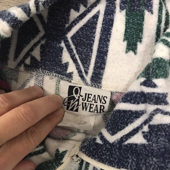 Vintage 90's Aztec Tribal All Over Print Faded Pullover Jeans Wear Medium - Picture 5 of 10